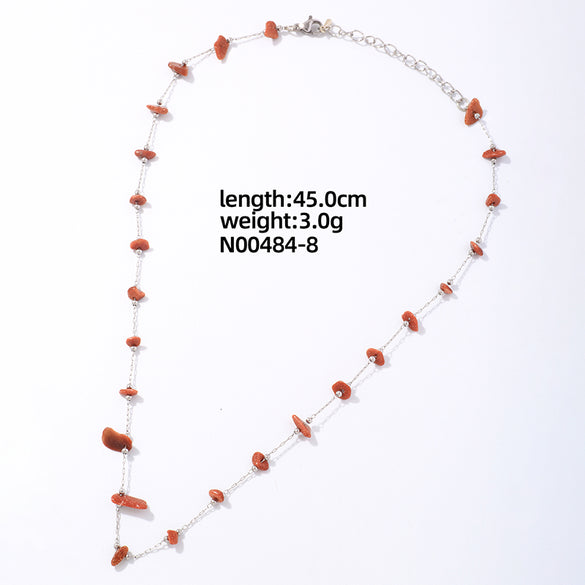 Ig Style Elegant Simple Style Irregular Geometric Stainless Steel Natural Stone Plating White Gold Plated Necklace