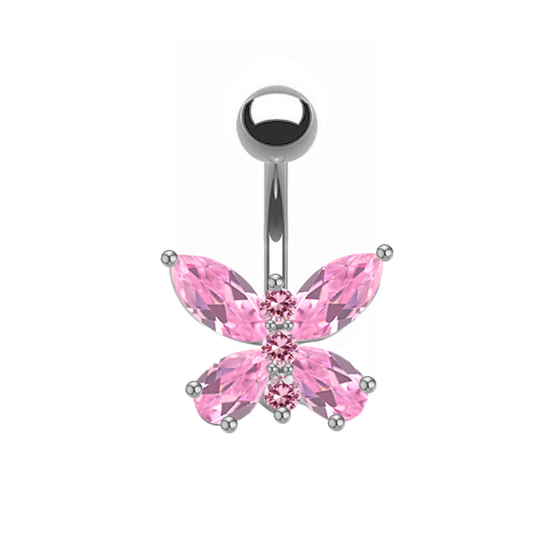 Shiny Peacock Butterfly Bow Knot Stainless Steel Copper Plating Inlay Crystal Rhinestones Zircon White Gold Plated Gold Plated Belly Ring