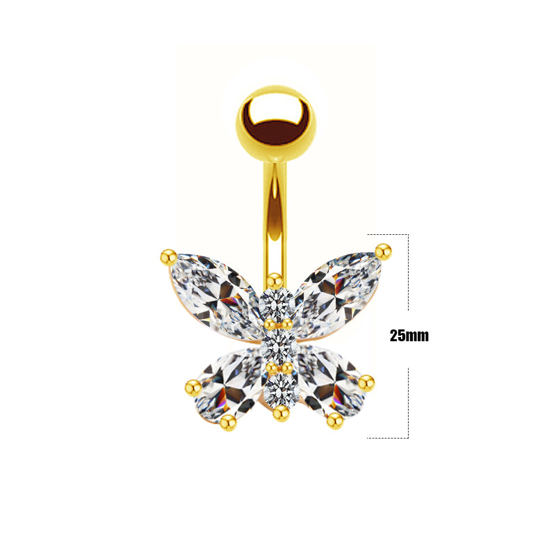 Shiny Peacock Butterfly Bow Knot Stainless Steel Copper Plating Inlay Crystal Rhinestones Zircon White Gold Plated Gold Plated Belly Ring