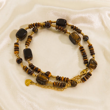 Casual Vintage Style Geometric Stainless Steel Tiger Eye Knitting Necklace
