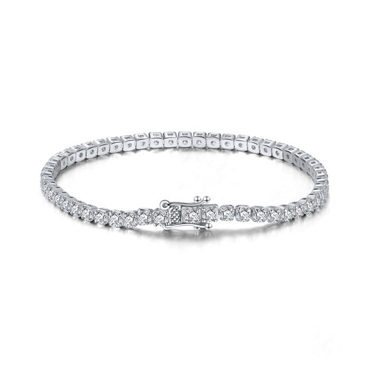 Luxurious Simple Style Round Sterling Silver Plating Inlay Zircon White Gold Plated Rhodium Plated Silver Plated Tennis Bracelet