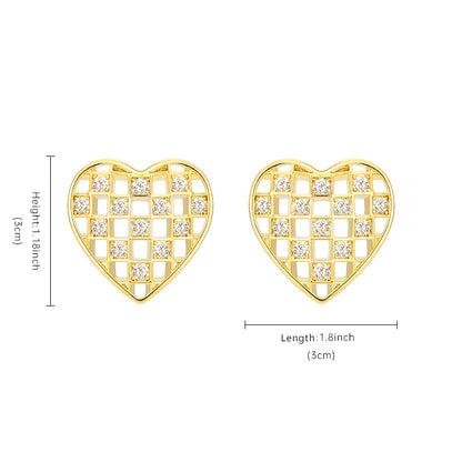 1 Pair Simple Style Heart Shape Hollow Out Inlay Copper Zircon Ear Studs