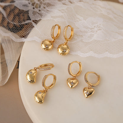 1 Pair Simple Style Commute Moon Heart Shape Plating Inlay Copper Zircon 18k Gold Plated Earrings