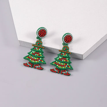 1 Pair Nordic Style Cute Christmas Tree Inlay Alloy Beads Silver Plated Drop Earrings