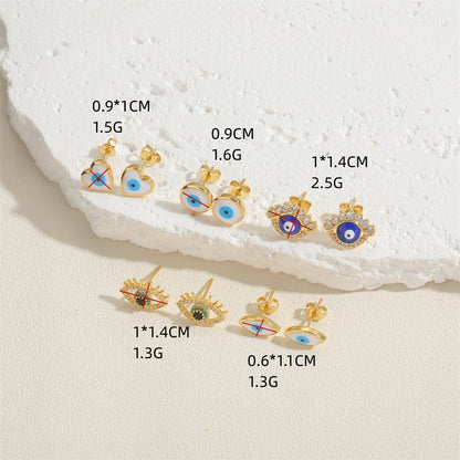 1 Pair Casual Cute Sweet Devil's Eye Epoxy Plating Inlay Copper Zircon 14k Gold Plated Ear Studs