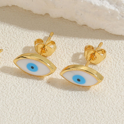 1 Pair Casual Cute Sweet Devil's Eye Epoxy Plating Inlay Copper Zircon 14k Gold Plated Ear Studs