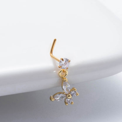 Basic Classic Style Heart Shape Flower Butterfly Stainless Steel Plating Inlay Zircon 18k Gold Plated Nose Studs