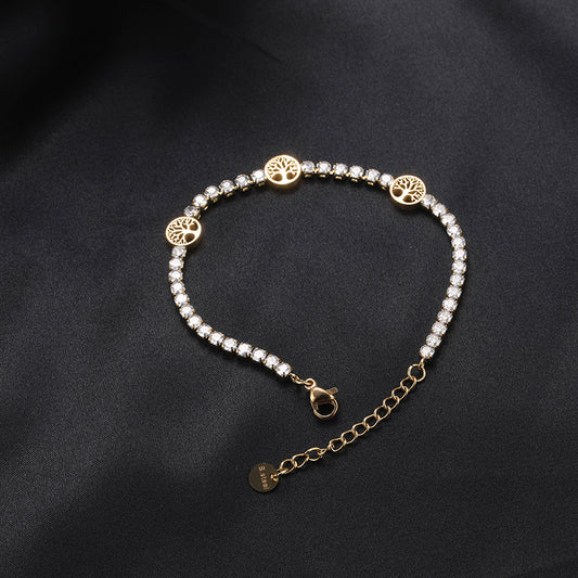 Wholesale Simple Style Shiny Star Tree Heart Shape Stainless Steel Inlay Rhinestones Bracelets