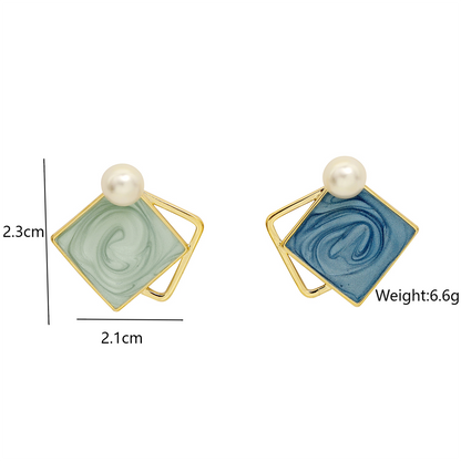 Wholesale Jewelry Retro Exaggerated Geometric Alloy Asymmetrical Enamel Ear Studs