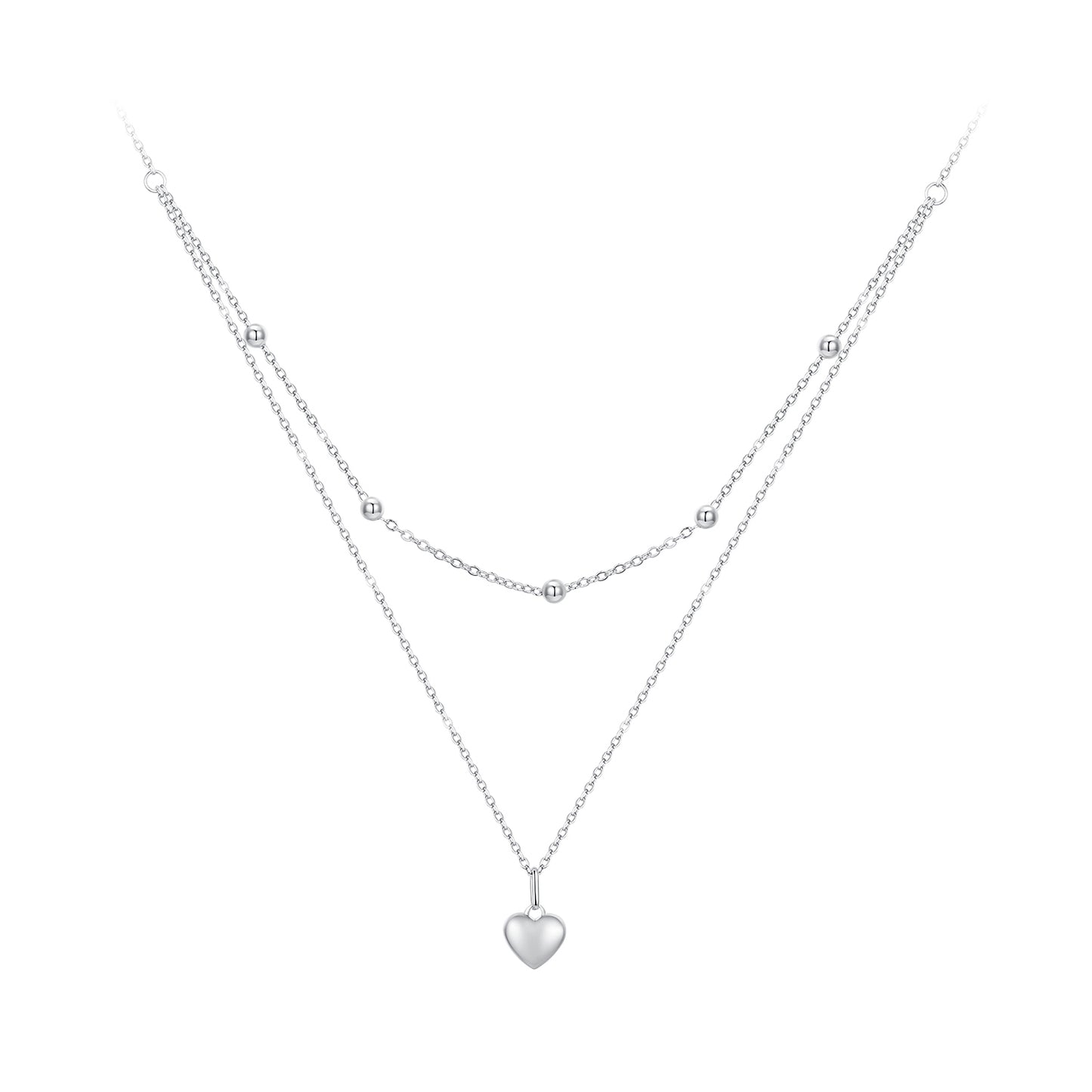 Casual Heart Shape Sterling Silver Plating Inlay Zircon White Gold Plated Layered Necklaces