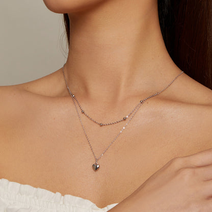 Casual Heart Shape Sterling Silver Plating Inlay Zircon White Gold Plated Layered Necklaces