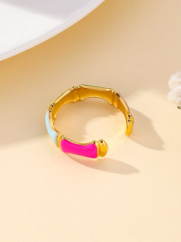 Vacation Color Block Stainless Steel Enamel Plating 18k Gold Plated Open Rings