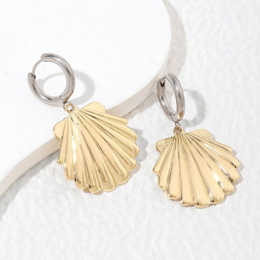 1 Pair Classical Shell Polishing Stainless Steel 18K Gold Plated Drop Earrings