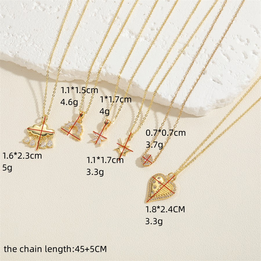 Vintage Style Sweet Simple Style Star Heart Shape Copper Plating Inlay Zircon 14k Gold Plated Pendant Necklace