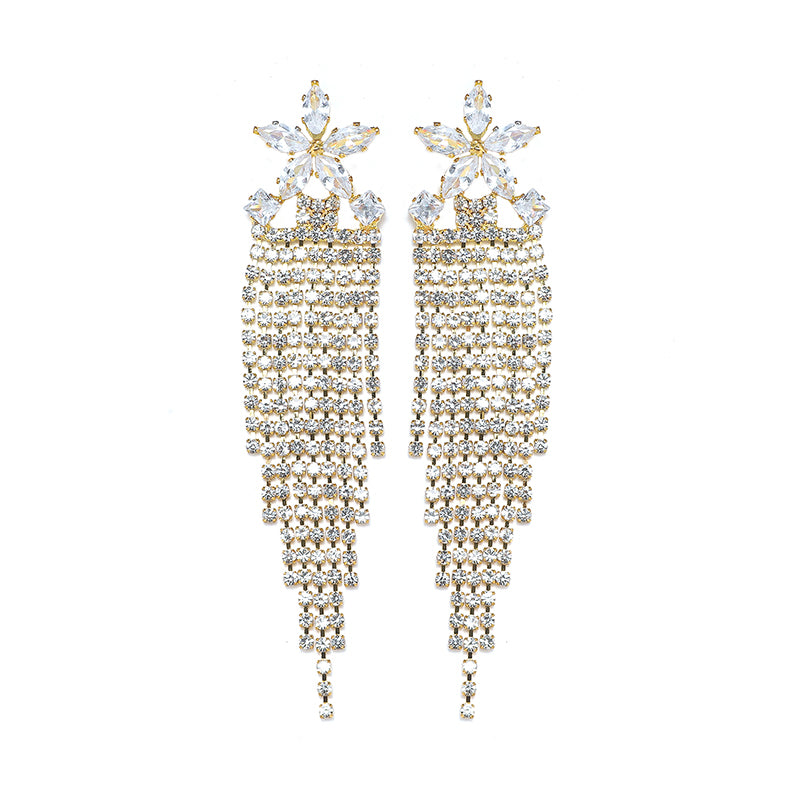 1 Pair Casual Elegant Shiny Tassel Flower Plating Inlay Alloy Rhinestones Gold Plated Drop Earrings