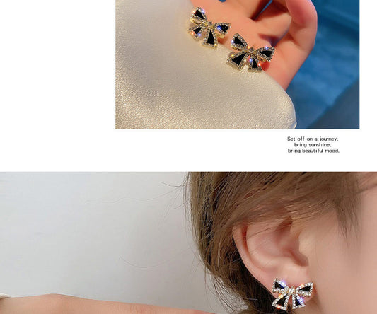 Wholesale Jewelry Sweet Simple Style Bow Knot Alloy Rhinestones Inlay Ear Studs