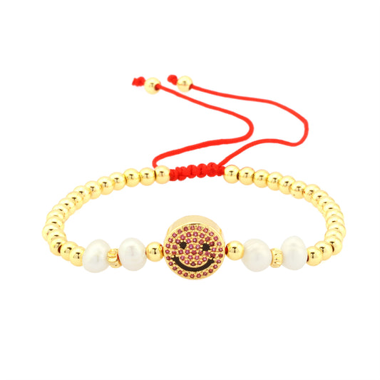Vintage Style Simple Style Smiley Face Copper Beaded Plating Inlay Zircon 18k Gold Plated Bracelets