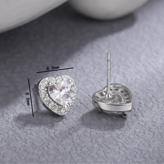 1 Pair Elegant Heart Shape Plating Inlay Sterling Silver Zircon Ear Studs