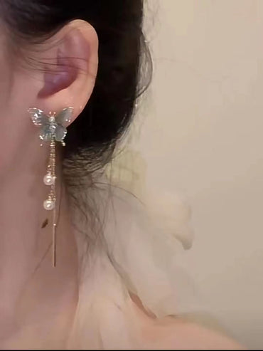 1 Pair Elegant Lady Bow Knot Plating Imitation Pearl Alloy Drop Earrings