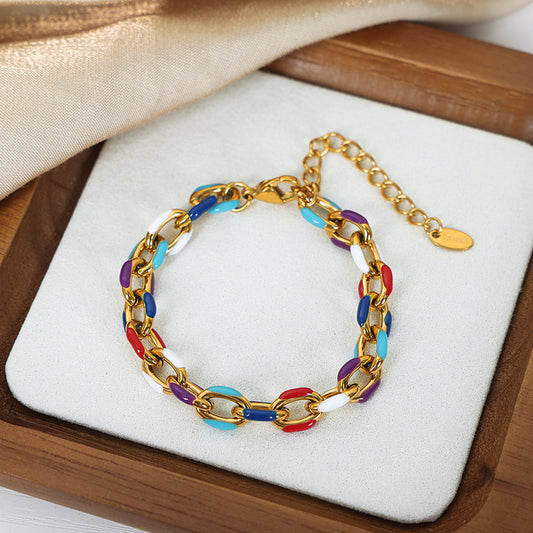 Wholesale Baroque Style Bohemian Classic Style Colorful Titanium Steel Plating 18k Gold Plated Bracelets Necklace
