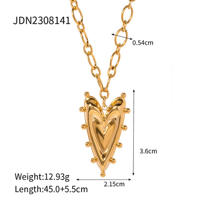 Retro Roman Style Heart Shape Stainless Steel Plating 18k Gold Plated Pendant Necklace
