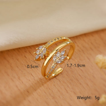 Simple Style Butterfly Grain Copper Plating Inlay Zircon 18k Gold Plated Open Rings