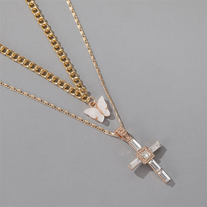 New Long Necklace Creative Small Butterfly Cross Letter Pendant Multi-layer Sweater Chain Wholesale Nihaojewelry