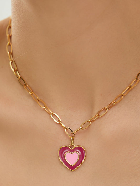 Wholesale Simple Style Commute Heart Shape Stainless Steel Plating 18k Gold Plated Pendant Necklace