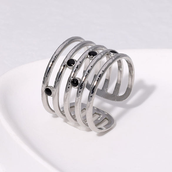 Modern Style Simple Style Lines Stainless Steel Enamel Plating 18k Gold Plated Open Rings