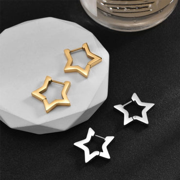 1 Pair Commute Pentagram Heart Shape Polishing Plating Stainless Steel 18k Gold Plated Earrings
