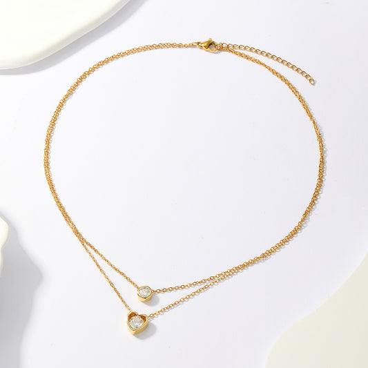 Casual Cute Classic Style Round Heart Shape Copper Plating Inlay Zircon 18k Gold Plated Necklace