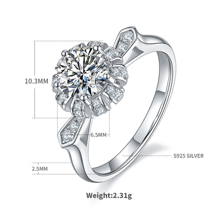Elegant Classic Style Round Sterling Silver Gra Plating Inlay Moissanite White Gold Plated Rings