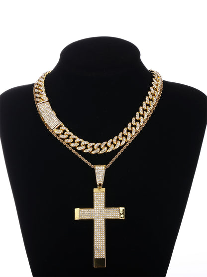 Gothic Hip-hop Punk Cross Zinc Alloy Plating Inlay Rhinestones 18k Gold Plated Men's Pendant Necklace