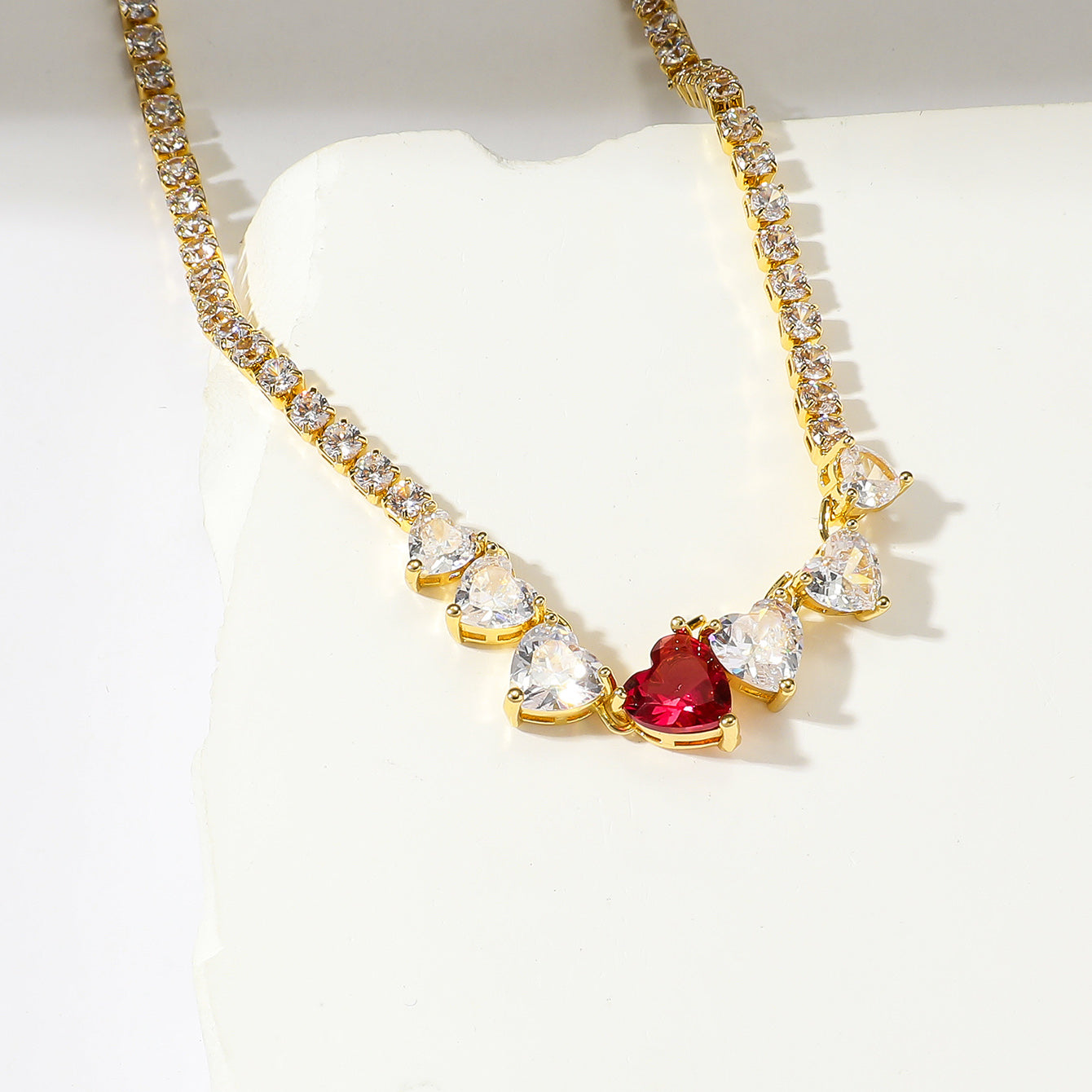 Wholesale Simple Style Heart Shape Stainless Steel Plating Inlay 18k Gold Plated Zircon Necklace