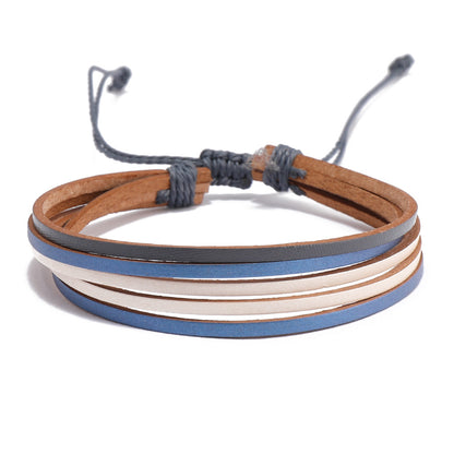 Bohemian Geometric Color Block Leather Rope Wax Line Handmade Women's Bracelets