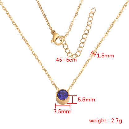 Ig Style Round Stainless Steel Plating Inlay Birthstone Pendant Necklace