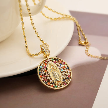Simple Style Commute Human Round Copper 18k Gold Plated Zircon Pendant Necklace In Bulk