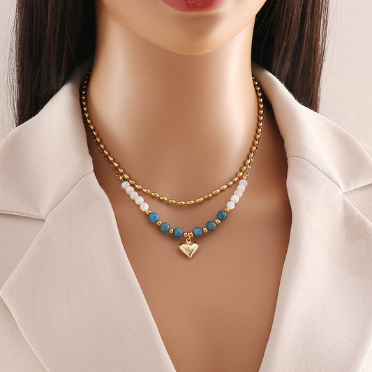Wholesale Retro Commute Heart Shape Stainless Steel Beaded Bracelets Earrings Necklace