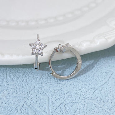1 Pair Simple Style Pentagram Solid Color Inlay Sterling Silver Rhinestones Earrings