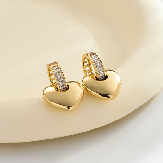 1 Pair Elegant Heart Shape Plating Inlay Copper Zircon Gold Plated Earrings