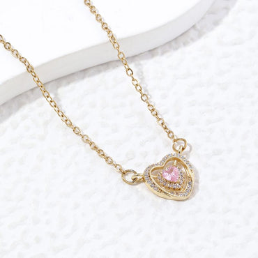 Stainless Steel Copper 18K Gold Plated Elegant Simple Style Heart Shape Polishing Inlay Zircon Necklace