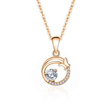 Simple Style Geometric Round Butterfly Sterling Silver Gra Plating Inlay Moissanite Pendant Necklace