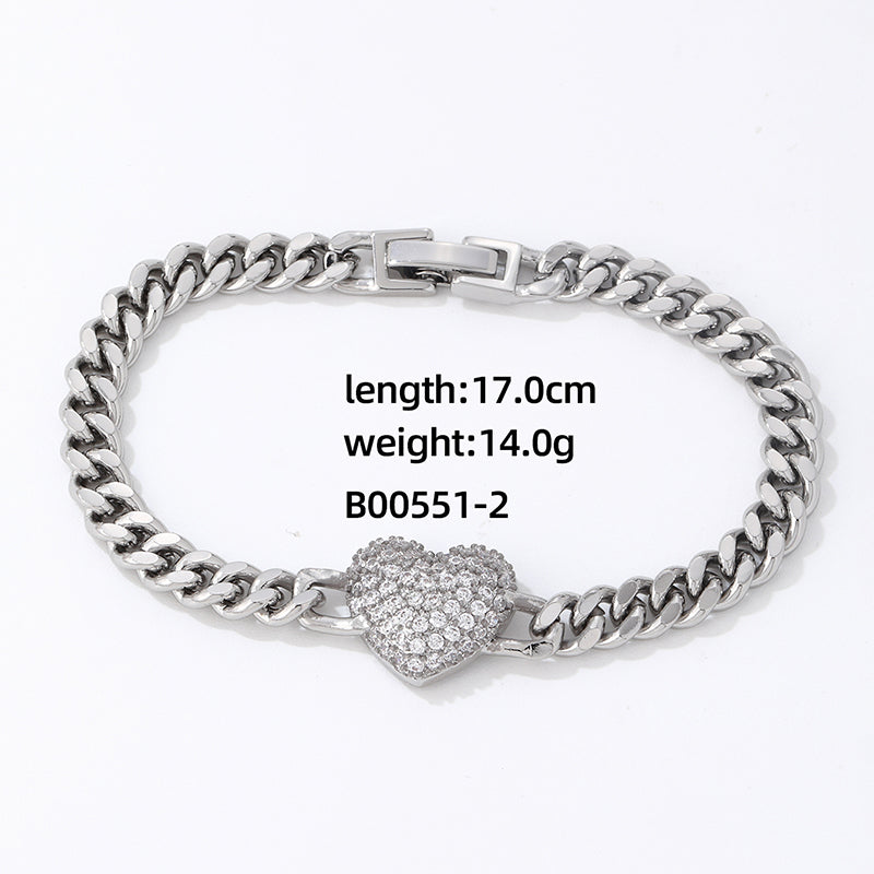 Ig Style Simple Style Heart Shape Copper White Gold Plated Gold Plated Zircon Bracelets In Bulk