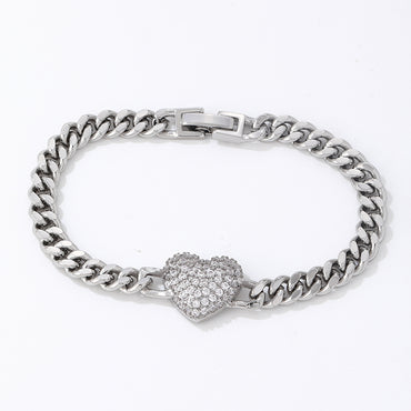 Ig Style Simple Style Heart Shape Copper White Gold Plated Gold Plated Zircon Bracelets In Bulk