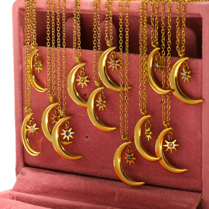 Vintage Style Classic Style Sun Moon Titanium Steel Plating Inlay Birthstone Gold Plated Pendant Necklace