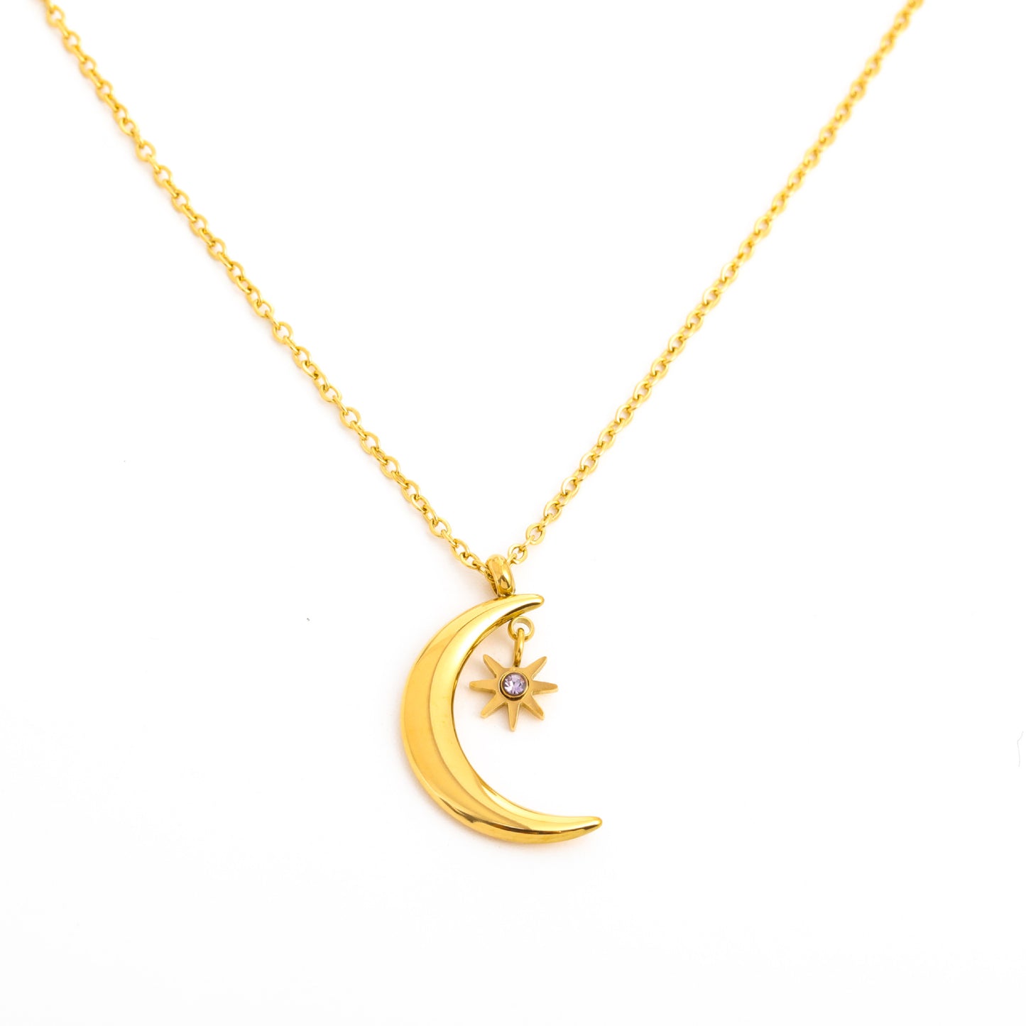 Vintage Style Classic Style Sun Moon Titanium Steel Plating Inlay Birthstone Gold Plated Pendant Necklace