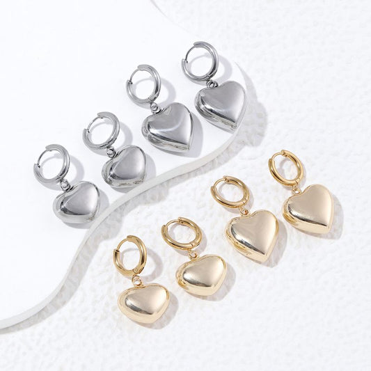 1 Pair Classic Style Heart Shape Plating Stainless Steel 18k Gold Plated Earrings