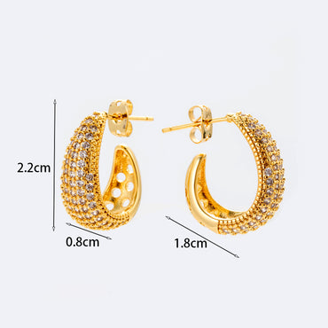 1 Pair Vintage Style French Style Simple Style C Shape Inlay Copper Zircon Ear Studs