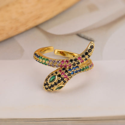 Simple Style Snake Copper Plating Inlay Zircon 18k Gold Plated Open Rings