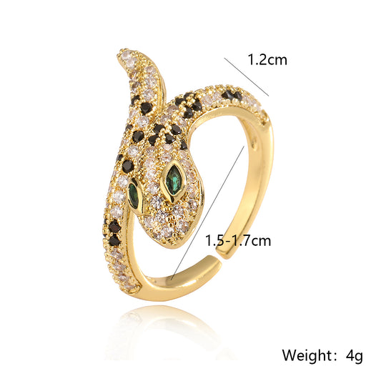 Simple Style Snake Copper Plating Inlay Zircon 18k Gold Plated Open Rings